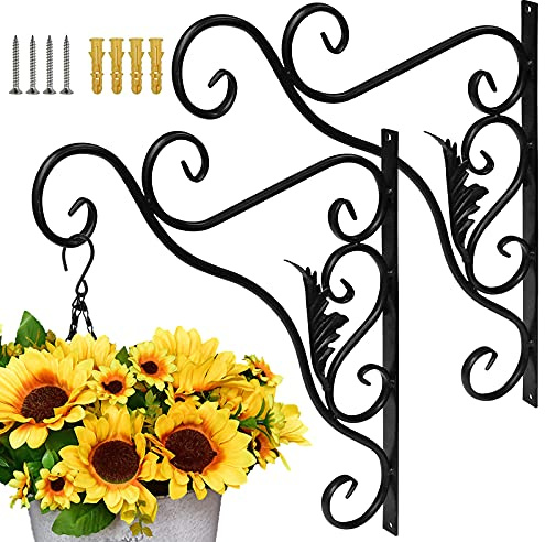 GXF Plant Hooks, 2 PCS Premium Heavy Duty Metal Plant Hangers, Iron Hanging Plant Bracket, Plant Hanger Brackets for Flower Baskets Planter Pots Bird Feeder Lanterns Wind Chimes Outdoor Indoor