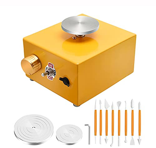 Mini Ceramica Ruota Elettrica Ceramica 6.5Cm 10Cm Giradischi Fai da Te Macchina per Ceramica Argilla Strumento Che Fa Usato per Opere in Ceramica Opere d'Arte in Ceramica,Yellow-13cm×15cm×8.5cm