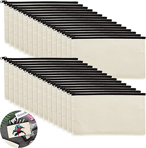 SENENQU Lot de 30 Pochette Tissu Zippée Trousse Personnalisable, 12×21CM Trousse en Tissu de Rangement, Pochette Maquillage à Personnaliser, Trousses à Crayons Vierge pour DIY