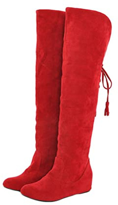 Onsoyours Mujer Otoño Invierno Cuña Interior Botas Sexis con Cordones sobre la Rodilla Botas de Caballero Retro para Mujer Botas Altas A Rojo 38