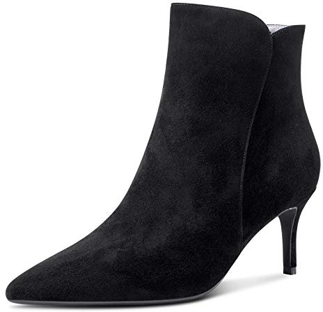 NobleOnly Mujer Botas Tobillo Cremallera Tacón de Aguja 6CM Botines Negro Ante Zapatos EU37