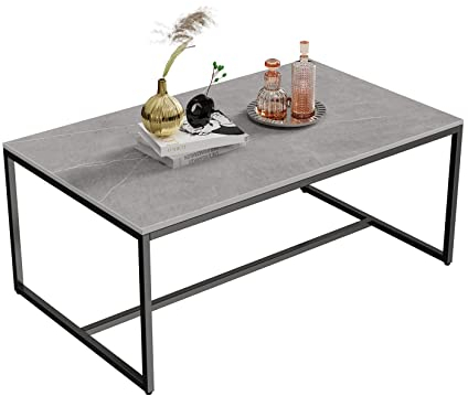 FATIVO Couchtisch Modern Grau Metallgestell: Marmor Rechteckiger Skandinavisch Kaffeetisch Wohnzimmertisch - Beistelltisch für Wohnzimmer 100x60x42cm