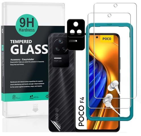Ibywind 2 Piezas Protector de pantalla compatible con POCO F4 5G 6,67 pulgadas, con 1 pieza Protector Camara,1 pieza de película de fibra de carbono trasera, sin burbujas