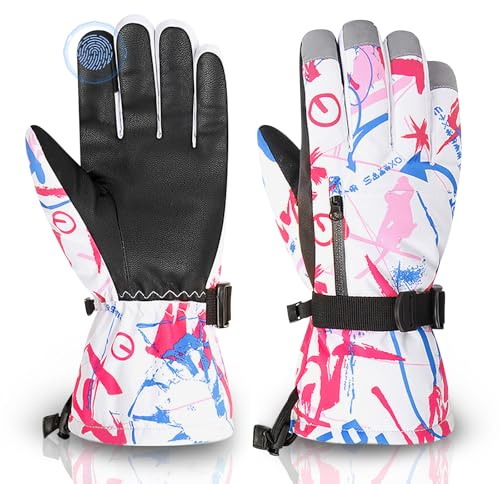 Kids Winter Gloves Waterproof Touchscreen Snow Ski Snowboard Gloves Boys Girls Toddler Windproof 03 Rose Red Large