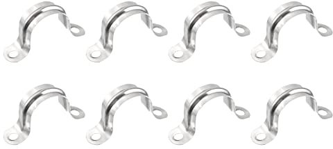 sourcing map 8 Stück 25mm Starre Rohrband 2 Loch U Förmige 201 Edelstahl Halterung Rohrclip für Wasserrohr Silberton
