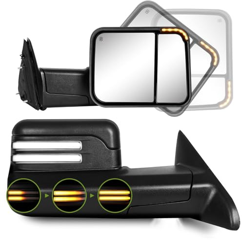 SIZIOM Switchback Towing Mirrors for Dodge Ram 1500 (2009-2018), 2500/3500 (2010-2018), Ram Classic (2019-2024) Side Mirrors with Power Heated Dynamic Turn Signal Running Lights Puddle Lamp Pair Set