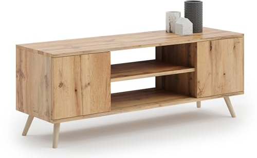 KOBI Mobile TV Focus 135 | Stile scandinavo su gambe in legno | Mobile TV per soggiorno e sala da pranzo (rovere dorato)