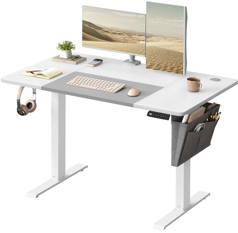 SONGMICS Elektriskt skrivbord höj- och sänkbart, 120 x 60 x (72-120) cm, steglöst justerbar, skarvad topp, minnesfunktion med 4 höjder, grundläggande vitduva grå LSD015W02