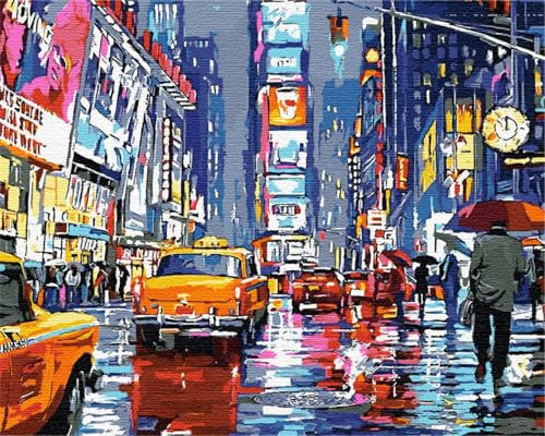 Artnapi Dipingere con i numeri, adulti con cornice, dipinta a mano, Times Square New York, kit per principianti e adulti, set con colori acrilici e pennelli, tela da 40 x 50 cm, ideale come regalo