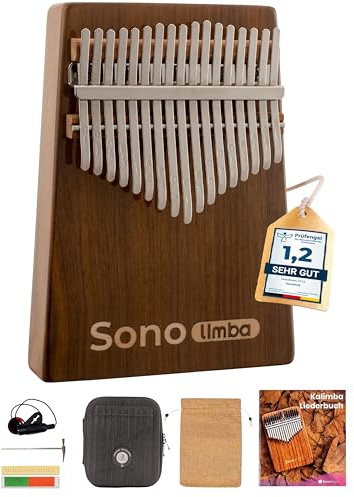 Sonodrum Kalimba Sonolimba mit 17 Schlüsseln in C - Dur aus Walnussholz - Daumenklavier inkl. Set mit Liederbuch, Schutztasche, Stimmhammer und weiteres. Kalimba Instrument für Kinder und Erwachsene