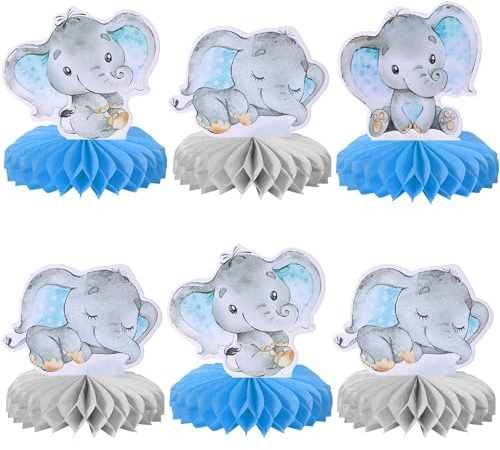 SYKYCTCY 6 Stück Blau Elefant Tischdeko It's a Boy Baby Dusche Tischdeko Geburtstag Elefant Thema Wabe Dekorationen für Geschlecht Reveal Baby Dusche Geburtstag Party Tischdekoration Zubehör