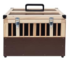 Kleintier-Transportbox aus Holz - 2 Abteilungen - je mit verschließbarem Innendeckel