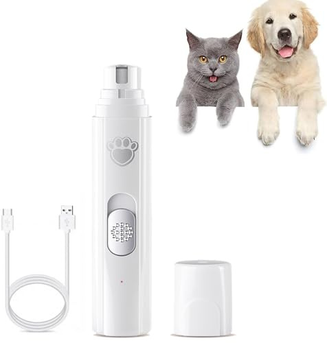 KPFIGHT Elektrische Nagelfeile für Hunde und Katzen, Nagelknipser, 2 Geschwindigkeiten, 45 dB, USB, wiederaufladbar, 3 Anschlüsse, Nagelfeile für Haustiere, Hunde, Katzen, klein, mittel oder groß