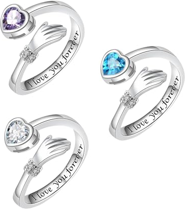 KRYMSON 3 Stück Umarmungsringe, Freundschaftsringe für Frauen, Herzringe, verstellbare Ringe für Frauen, offene Ringe, gravierte Ringe, Geschenke für Frauen (weiß, blau, lila)