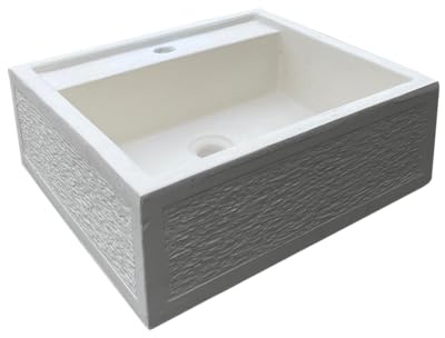 Fanuli manufatti - Pila in cemento bianco installazione sospesa, Rubinetto a piano, lavandino per balcone modello Pietra e bocciardato (Bocciardato)