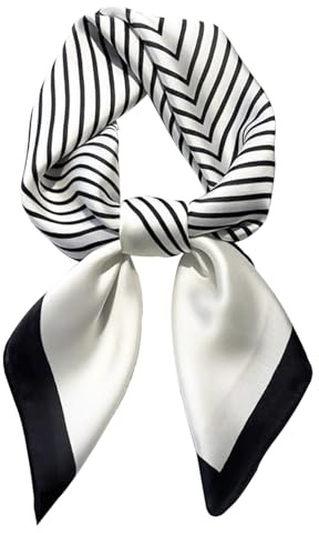 Hioyiwse Scarf, Silk Fashion-Scarves for Women, A28-Black and White Line, 27.5 x 27.5 Inch, Unisex Users