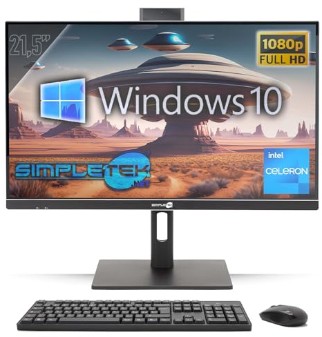 SIMPLETEK - All in One PC 21.5 Full HD | Windows 10 Pro 8GB RAM e 240GB SSD G460 | Con Kit Mouse e Tastiera Wireless, Webcam integrata, WiFi, HDMI