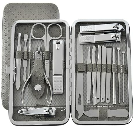 19 unids/set podadoras de uñas, alicates de corte, juego de cortaúñas de una sola ranura para uñas, herramienta para cortaúñas, herramienta para el hogar, gris