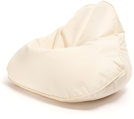 Ecopuf Frog - Sitzsack Kinder, Sessel Hocker Bean Bag, Liegestuhl für Innen und Außen, Puf Sitz Erwachsene aus Polyester, mit Fleckenschutz, Witterungsbeständig, 120x80cm - Creme Nc18