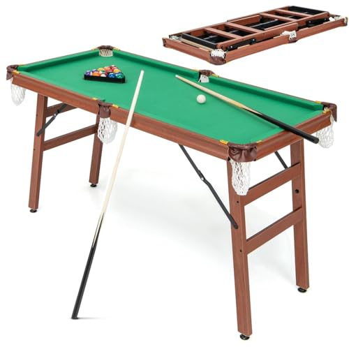 Pool Table Set - 4FT/4.5FT Folding Billiards Table with Cue Sticks, Chalks, Balls, Triangle & Brush - Portable Snooker Game for Home or Office