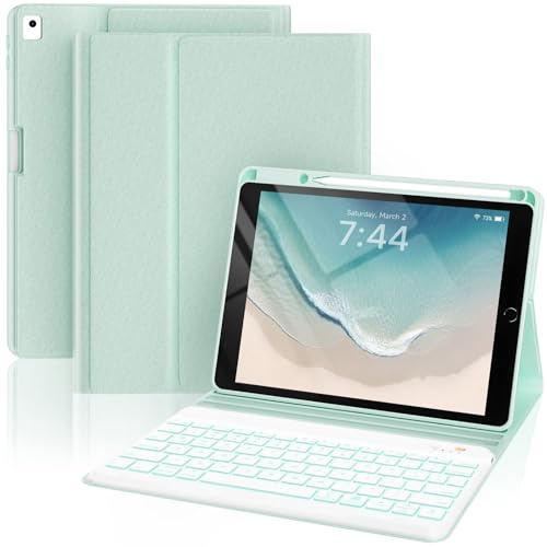OYEEICE Tablet-Tastaturhülle ist kompatibel mit dem iPad der 9/8/7 Gen 10,2 | verfügt über einen Stiftschacht, eine magnetische 7-farbige Hintergrundbeleuchtung, Klassischer Stil