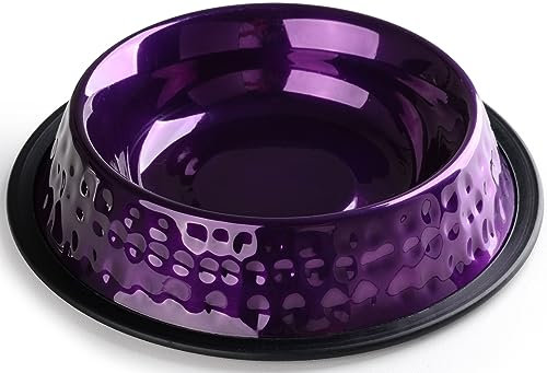 StilGut Fressnapf für Hund & Katze 2er-Set, Futternapf aus Aluminium 0,2 l, Hundenapf, Katzennapf, Wassernapf - 2er-Set - Lila gehämmert