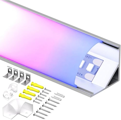 KOSOOM Profilo LED angolare, 2 metri, 10 pezzi, per strisce LED, con diffusore e design opaco, larghezza striscia 10 mm - dimensioni 15,8 × 15,8 mm
