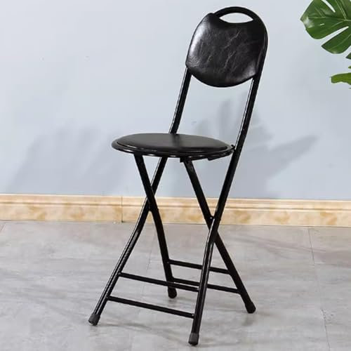 Sgabello da Bar Pieghevole con Schienale e Piedini Antiscivolo, Altezza 76cm (1 X Sgabello, Nero)(Black)