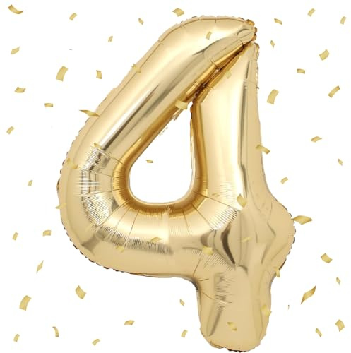 Ballongfigur 4, vitguld, 101 cm, folieballong, uppblåsbar helium, 4:e födelsedagsdekoration för barn