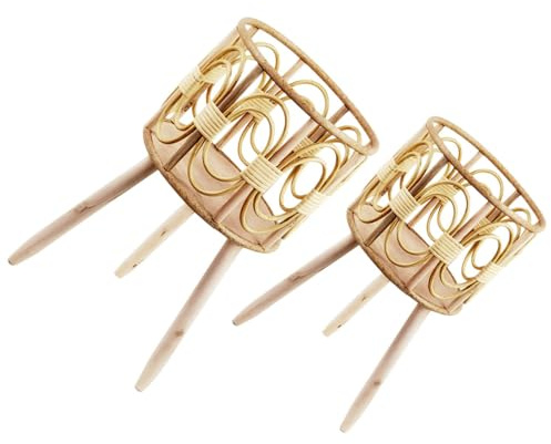 Yardwe Support en Bois pour Pots de Fleurs Structure Solide et Pieds Stables 2pcs Panier Tressé Naturel pour Balcon et Patio Décoratif
