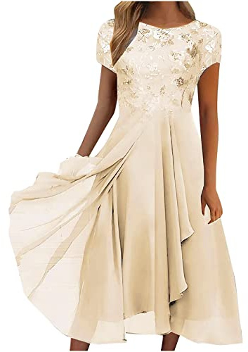 Dresses for Women UK Sexy Lace Chiffon Mesh Patchwork Maxi Dress Plain Half Sleeve Round Neck Long Dress Evening Dress Elegant Party Club Dress Cocktail Rehearsal Dinner Guest Wedding Bridesmaid Gowns
