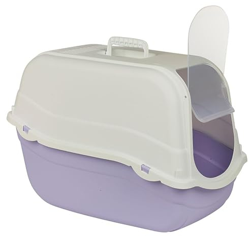 URBNLIVING Hooded Enclosed Cat Litter Tray with Flap Door & Carbon Filter, Covered Cat Litter Box with Scoop, Large Plastic Cat Toilet for Indoor Cats -Violet Bottom
