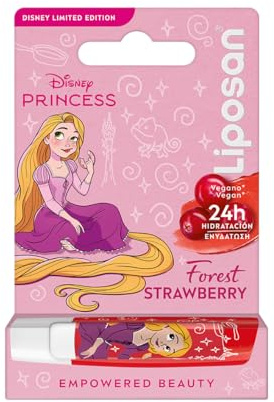 LIPOSAN Forest Strawberry Edición Limitada Disney Princesa Rapunzel (1x 4,8 g), bálsamo labial para niños con 24 h de hidratación, bálsamo con color a fresa para unos labios suaves y bonitos