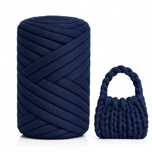 Armstricken Wolle 500g 25m, XXL Extra Dickes Schlauchgarn zum Handstricken | 2cm Grob Gestrickte Handstrickgarn, Dicke Wolle Sperrige Chunky Yarn für DIY Taschen Decken Körbe Haustiernester (Ozeanblau)