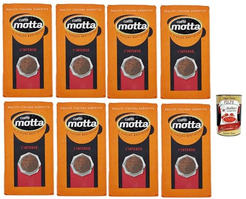 Motta Caffe L'Intenso, Caffè Macinato, caffe' italiano, Caffè Macinato, Italian Café moulu, convient pour cafetière Moka, Lot de 8x 250 gr + Italian Gourmet polpa