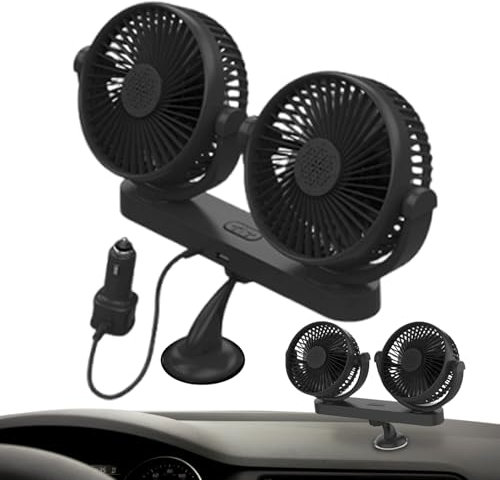 Ventilateur de voiture USB à double tête, accessoire de véhicule de 33,15 cm, ventilateur de circulation d'air rotatif à 360° pour climatisation, support de tableau de bord, gadgets cool de voyage