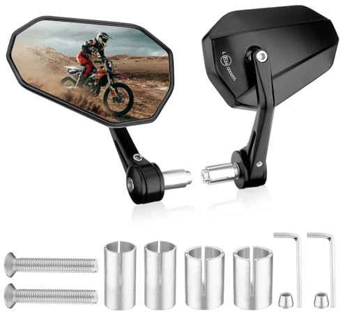 GEARMONSTER Motorrad Spiegel E-geprüft Universal Motorrad Rückspiegel 360°drehbare Lenkerendspiegel CNC-gefrästes Aluminiumlegierung Motorradspiegel Kompatibal für Scooter Roller ATV, 2 Stück