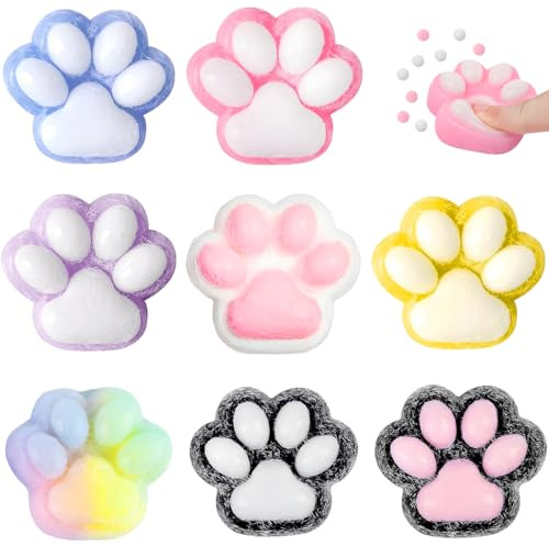8 Stück Cat Paw Squishy – Juicy Bomb Katzenpfoten Squeeze Spielzeug für Stressabbau und Spaß