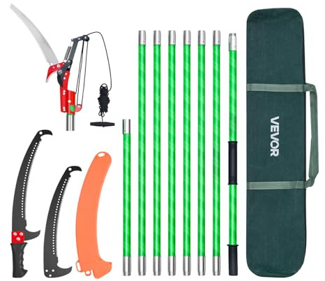 VEVOR Troncatrice per Alberi con Manico Telescopico, Potatore per Alberi con Asta Estensibile da 118 a 809,3 cm con Forbici, Lama Affilata in Acciaio da 65 Mn per Potatura di Rami Alti
