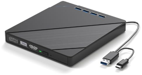 Koolenry Unidad de CD/DVD Externa 7 en 1 para Portátil, Ranuras USB 3.0, Reproductor, Grabador y Lector de CD/DVD Portátil.