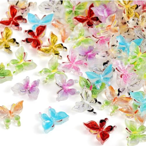YUZNA 50pcs Charms Papillon 3D Lumineux pour Nail Art - Décorations Ongles en Résine, Strass Papillons Colorés pour Design Ongulaire (Papillons Multicolores)