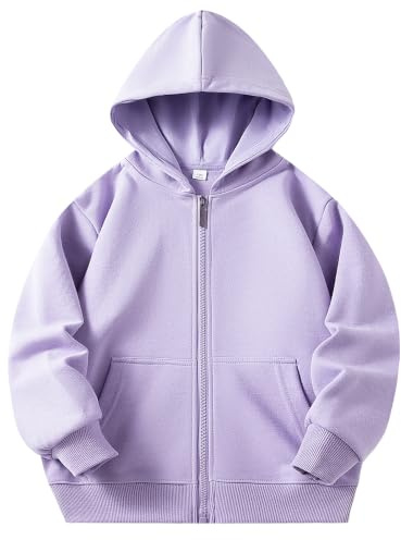 Hotfiary Kids Zip Up Hoodie Boys Girls Cotton Sweatshirt 2-12Y | 15 Plain Colors, Unisex Children Jacket Top with Pockets, Long Sleeve PE School Uniform Sweat, Sports Casual & Daily Wear