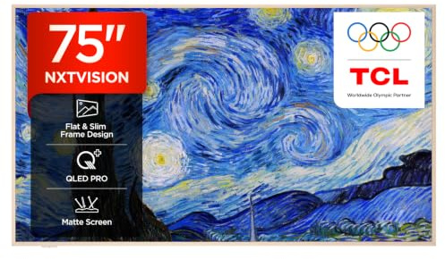 TCL NXTVISION 75A300W-UK QLED PRO 4K Ultra HD TV, 4K HDR PRO, Matte Screen, Smart TV Powered by Google TV (Dolby Vision IQ & Atmos, 144Hz Motion Clarity Pro, compatible with Google Assistant)