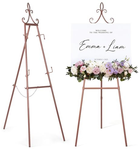 53.9 Rose Gold Easel Stand for Sign, Heavy Duty Metal Display Easel with Storage Bag, Adjustable Art Easel for Wedding Sign, Welcome Sign, Picture