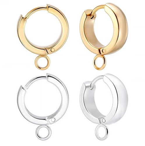 Beebeecraft 1 scatola Da 16 pezzi 2 colori Orecchini A Cerchio Huggie Ganci per Orecchini Rotondi Placcati In Oro 24K e Argento Sterling con Perno In Acciaio Inossidabile per La Creazione di Gioielli