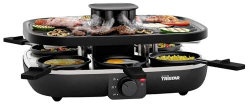 Tristar Raclette Clean Air, 1100 W, Para 6 Personas, Sistema de Filtración de Aire, Sin Olores, Antiadherente, Sin PFAS, Fácil de Limpiar, RA-2760