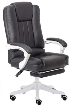 Heavy Duty Black Leather Ergonomic Office Chair with Footrest Modern Luxury Swivel Computer Gaming Desk Chair Comfortable Adjustable Seat for Home Use