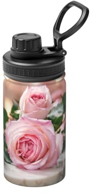 Bouteille d'eau isotherme en métal avec motif rose rose, 355 ml, bouteille de sport spatiale pour garder le froid et le chaud