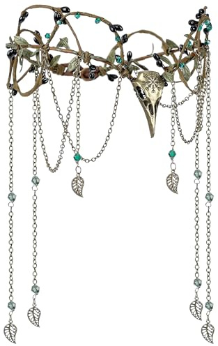 MOSTORY Hexe Kopfschmuck für Faschingskostüm Damen, Elfen Krone mit Krähe und Quaste für Mittelalter Kleidung Cosplay Karneval
