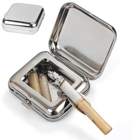 Portable Stainless Steel Pocket Ashtray with Lid, Compact Anti-Odor Design, Interior and Exterior Use, Windproof, Easy Clean
